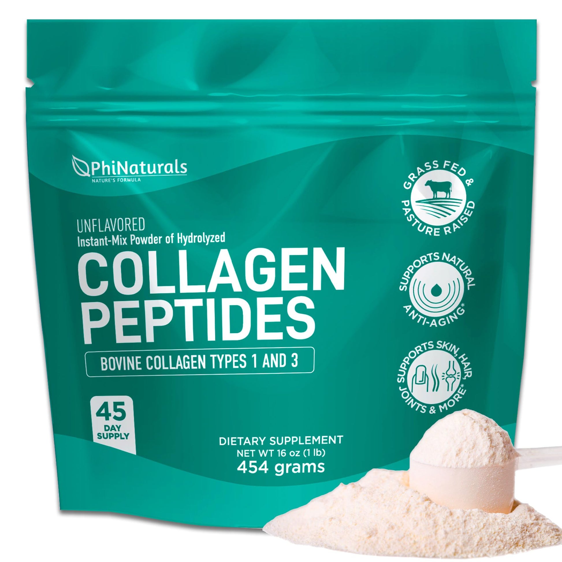 PhiNaturals Hydrolyzed Collagen Powder Supplement, 16 oz