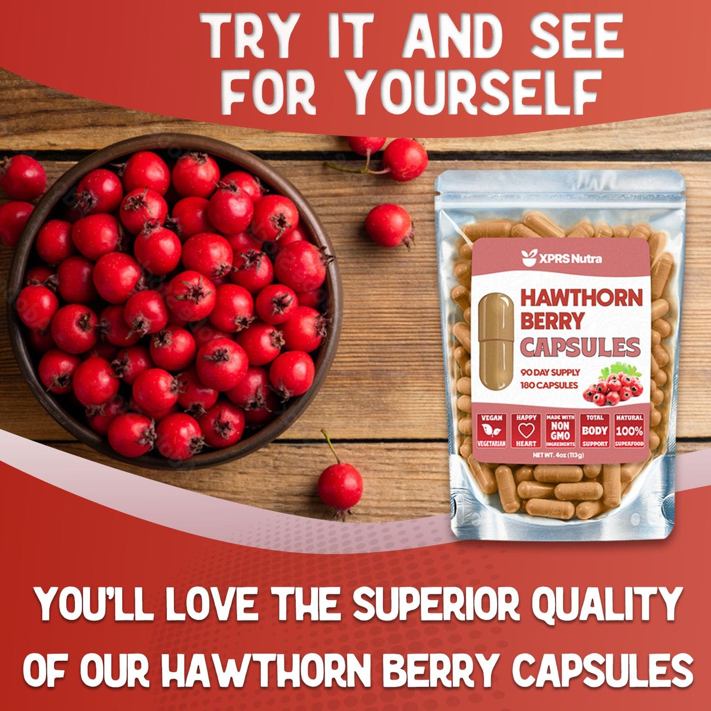 XPRS Nutra Hawthorn Berry Capsules, 180 Count