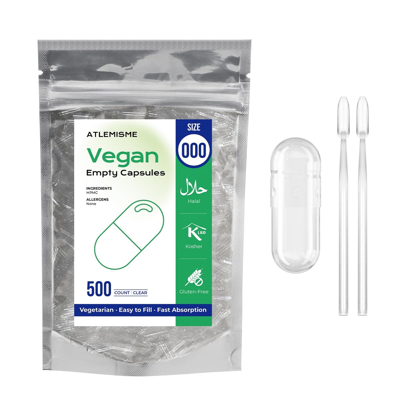ATLEMISME Empty Vegan Capsules Size 000, 500 Count