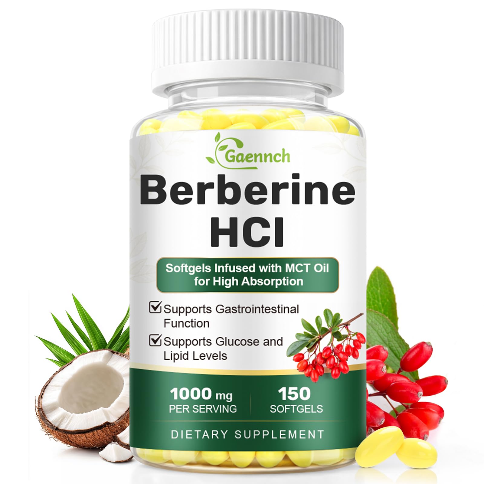 Gaennch Berberine HCl 1000mg Softgel, 150 Softgels