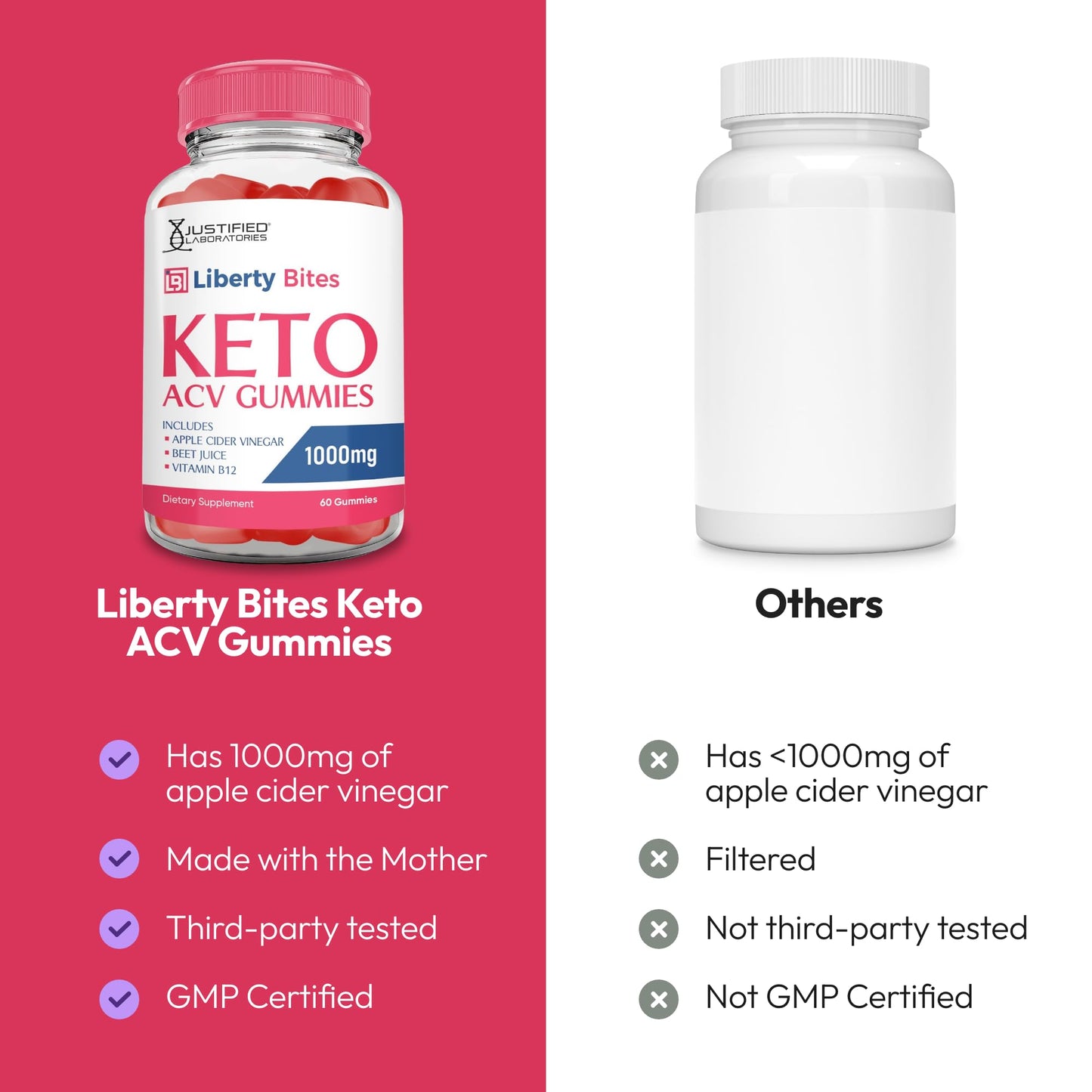 Justified Laboratories Liberty Bites Keto ACV Gummies 120 Count