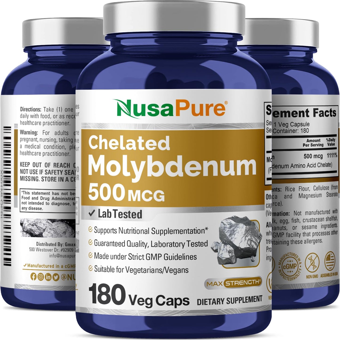 NusaPure Chelated Molybdenum 500 mcg 180 Capsules