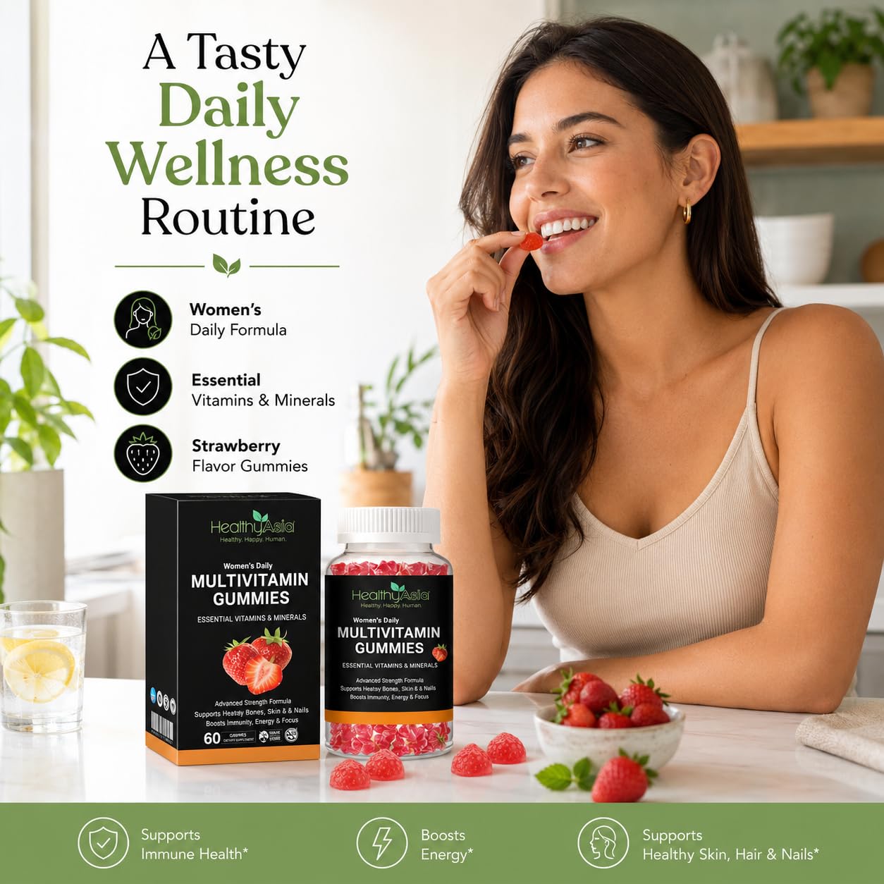 HealthyAsia Black Label Women's Daily Multivitamin Gummies 60 Count