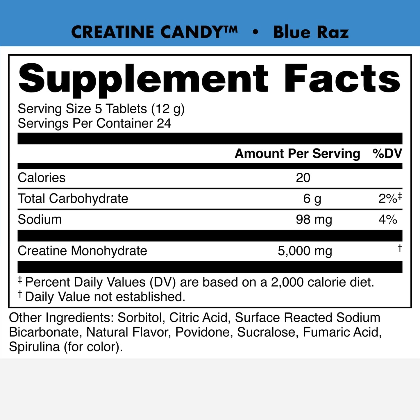 Bucked Up Creatine Candy Blue Raz Tablets, 24 Count