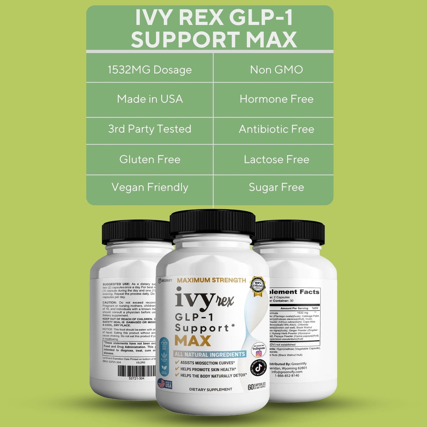 GREENVIFY Ivy rex GLP-1 Support MAX Capsules 60 Capsules