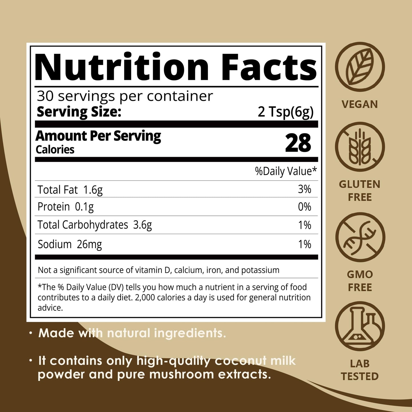 QIN SHAN TANG Mushroom Coconut Creamer Powder, Natural Creamer for Coffee with 5 Mushrooms (Lion's Mane, Turkey Tail, Reishi, Maitake, Chaga) and Ceylon Cinnamon, Boosts Focus, Immunity and Energy, 6.35 oz