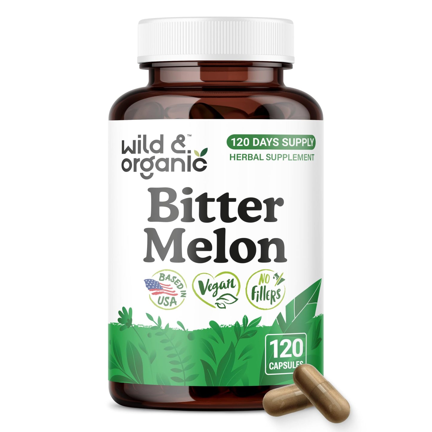 Wild & Organic Bitter Melon Capsules 500 mg - Digestive Support, 120 Count
