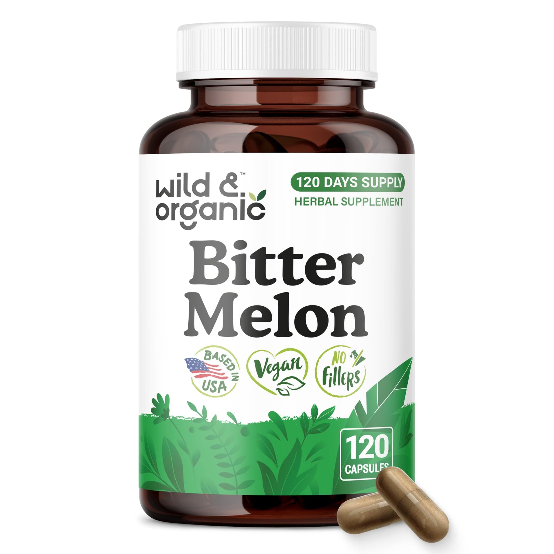 Wild & Organic Bitter Melon Capsules 500 mg - Digestive Support, 120 Count