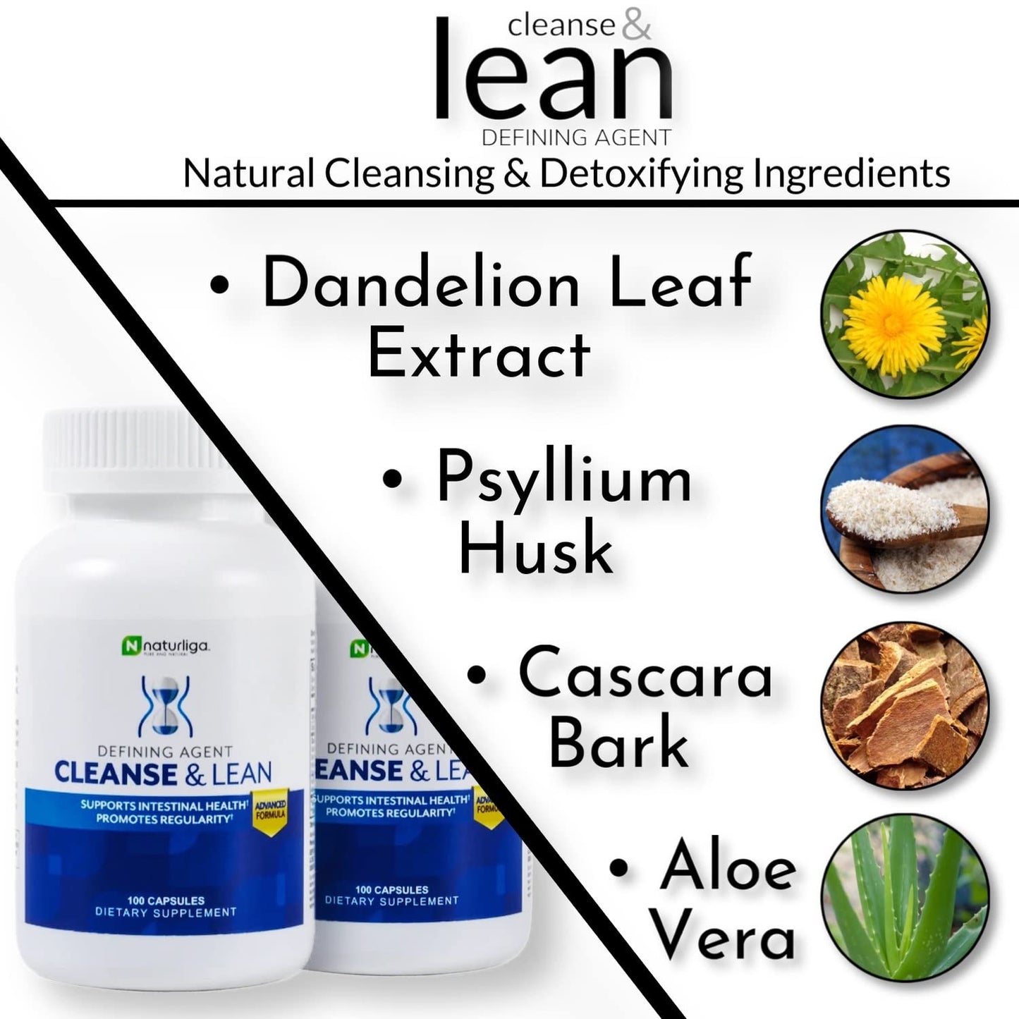 Max Muscle Naturaliga Cleanse and Lean Defining Agent Herbal Cleanse for Regularity with Natural Detoxifying Ingredients for Gut Health Colon Detox and Bloating, 200 Capsules
