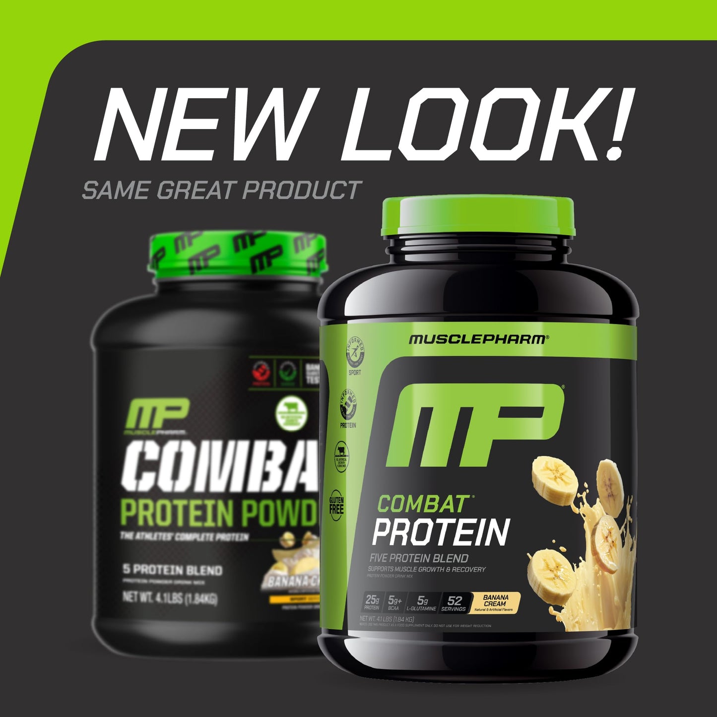 Muscle Pharm Combat Protein Powder Banana Cream Flavor, Gluten Free, 64 Servings, 4 lb