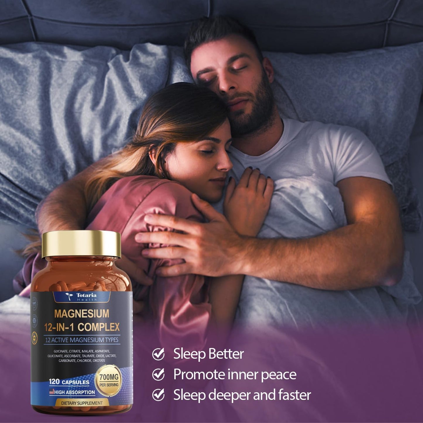 Totaria Magnesium Complex 700mg 12 in 1 Magnesium Supplement with Glycinate, Citrate, Malate, Oxide, Taurate, Aspartate, Orotate Magnesium Relaxation, Muscle, Heart Support, Vegan 120 Capsules