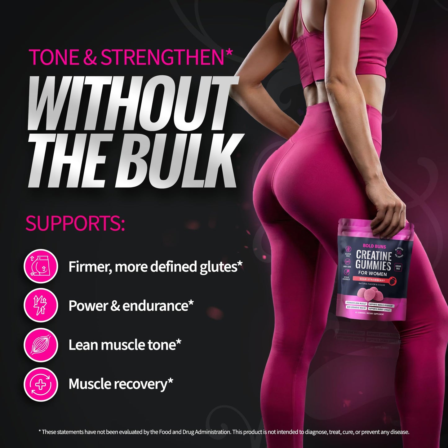 Bold Buns Creatine Monohydrate Gummies for Women 60 Count