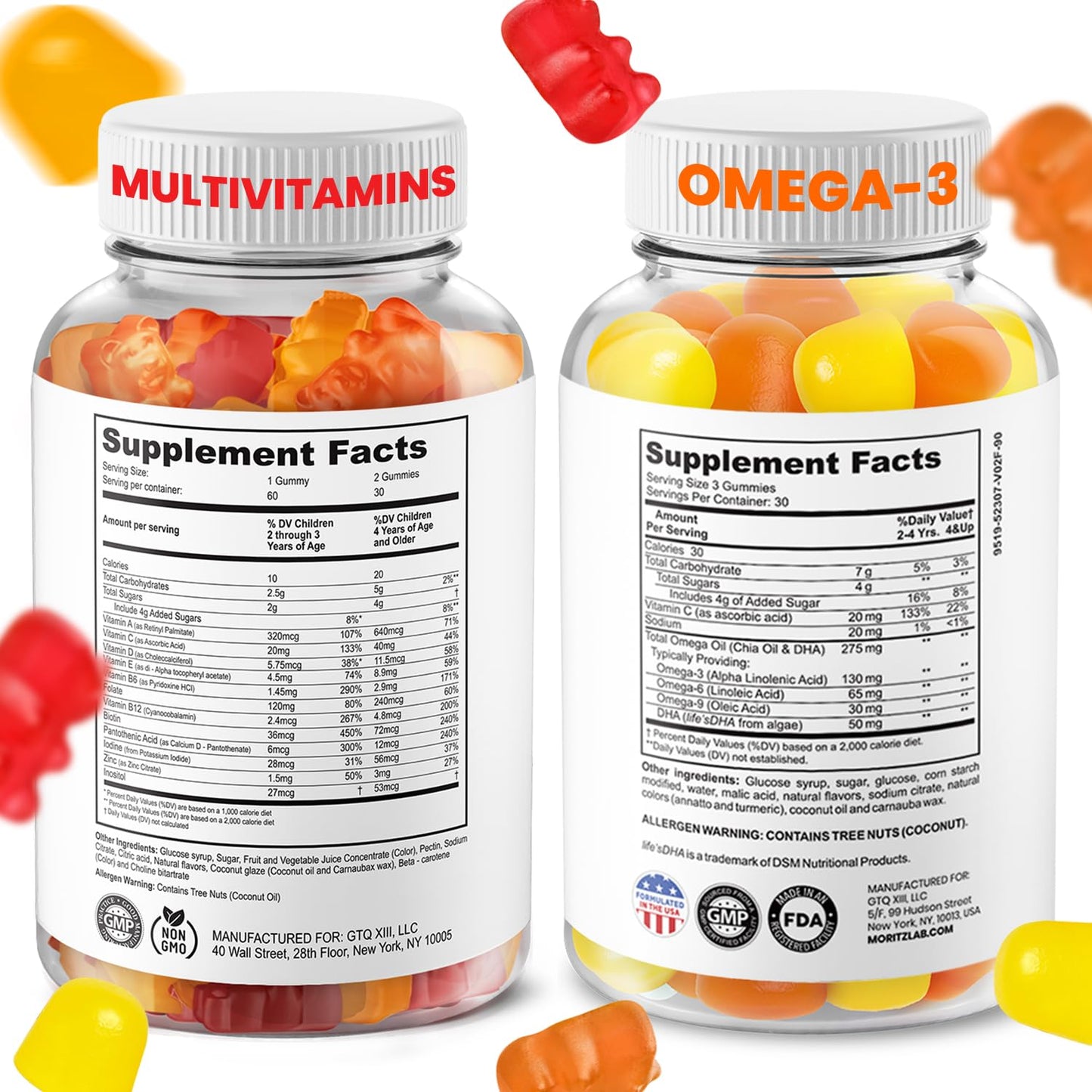 DR. MORITZ Omega 3 Gummies and Kids Multivitamin Gummies Bundle, 150 Gummies