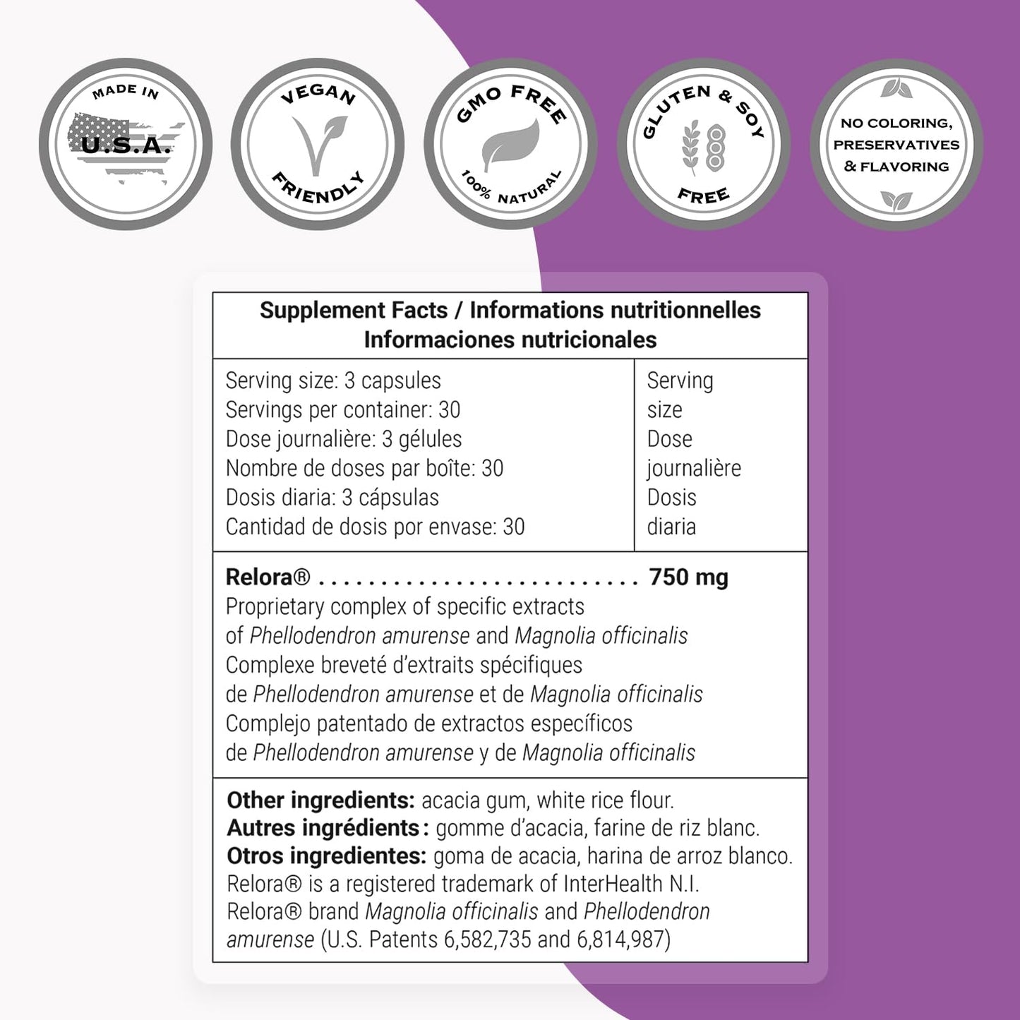Supersmart Relora 750mg per Day Magnolia Officinalis & Phellodendron Amurense Extract Supplement Capsule 90 Count