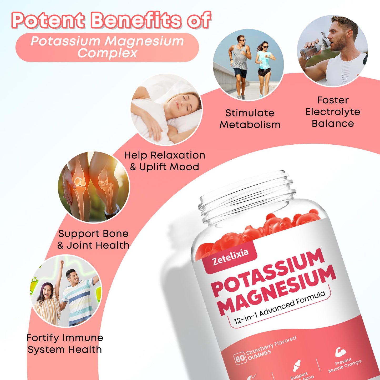 Zetelixia Potassium Magnesium Supplement Gummies 120 Count