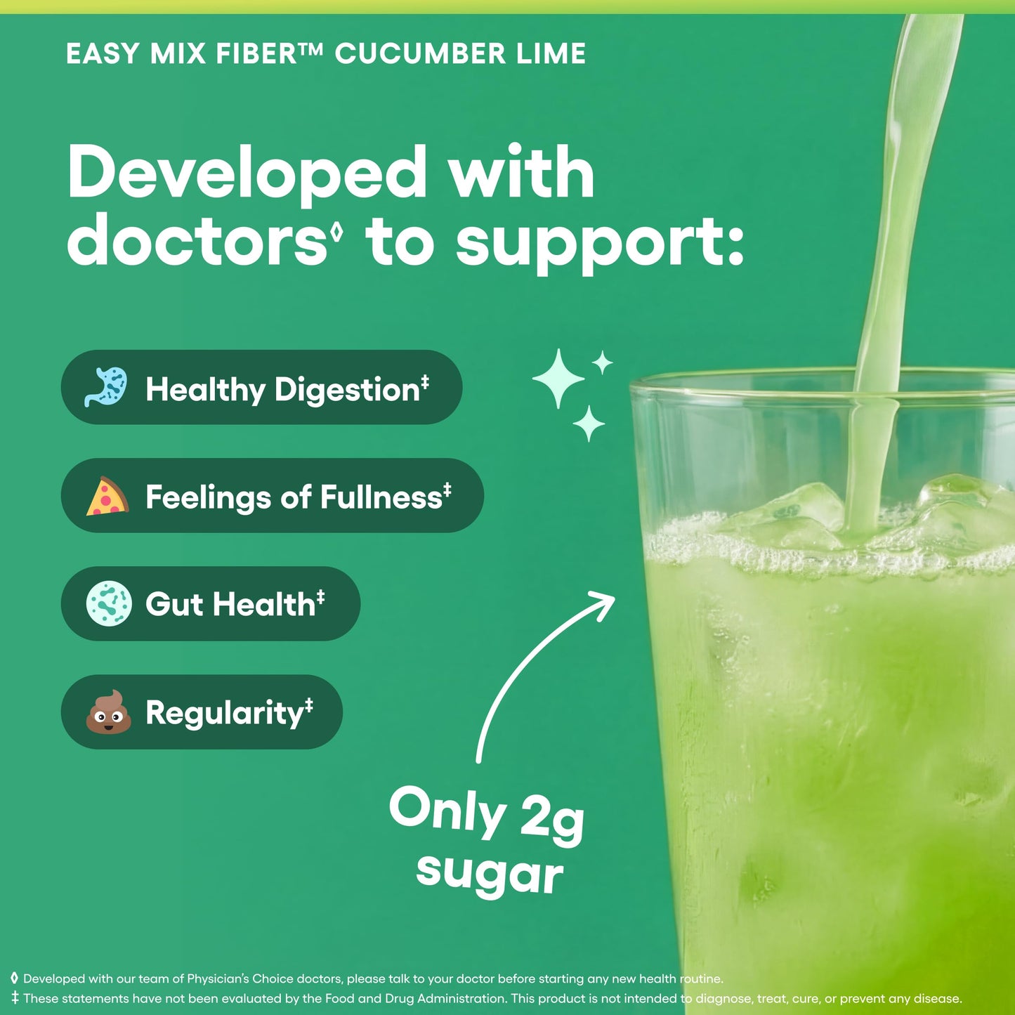 Physician's CHOICE Easy Mix Fiber for GLP-1 Support - No Grit - Daily Prebiotic Soluble Fiber Powder Supplement for Women and Men - Cucumber Lime - 9.9 oz