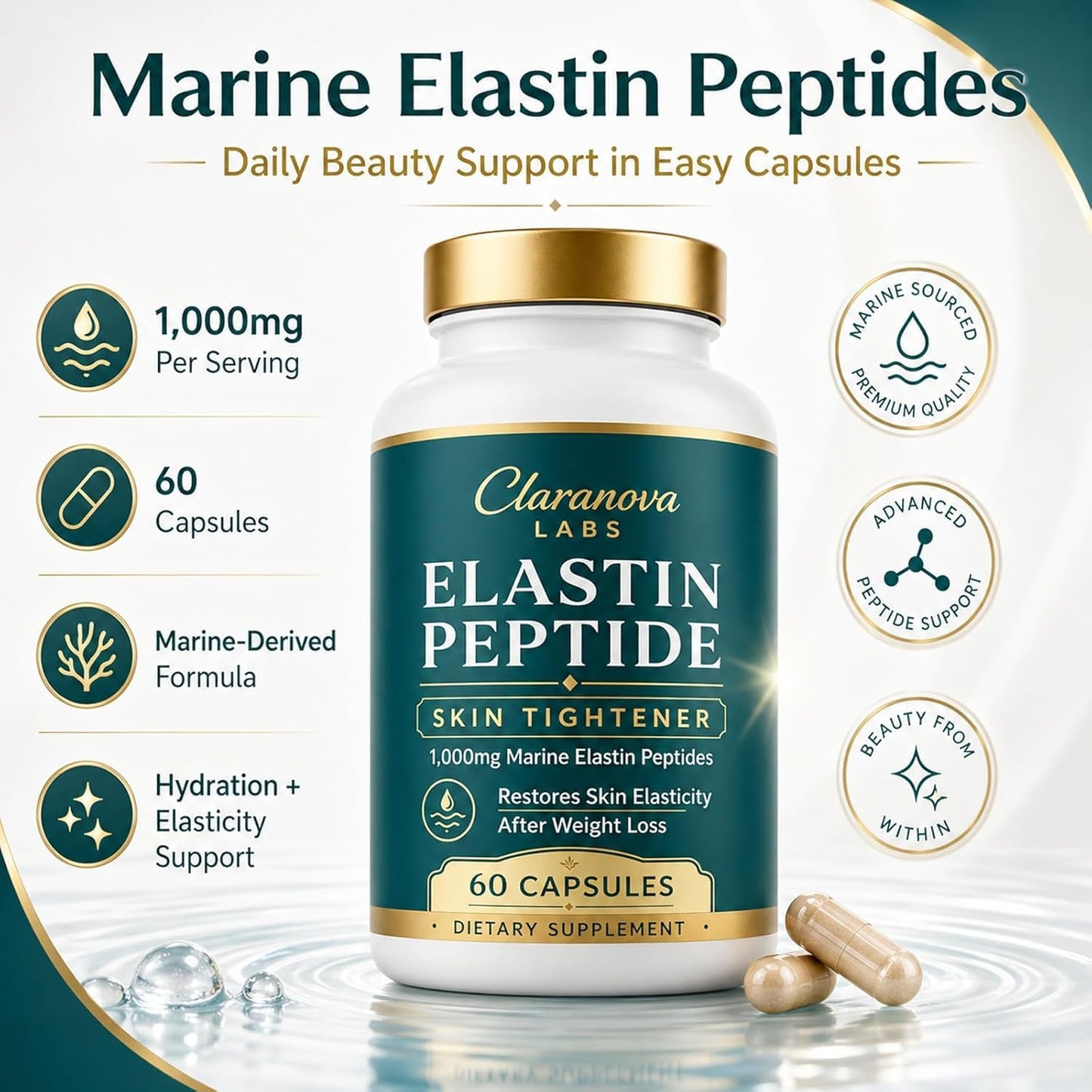 Cophksu Claranova Labs Marine Elastin Peptide Capsule, 60 Count
