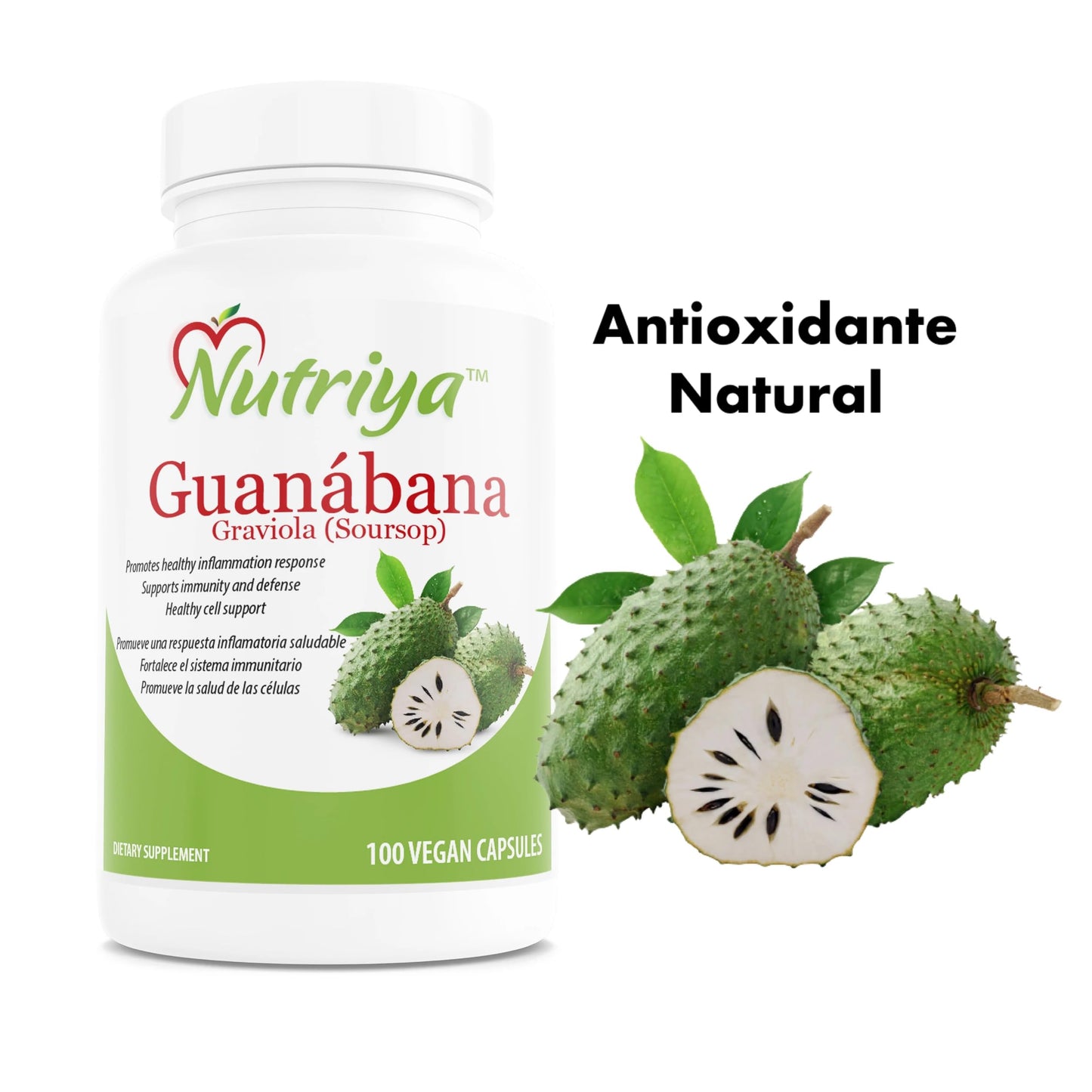 Nutriya Guanábana (Graviola-Soursop) Super Antioxidant - Supports Healthy Cells - Immune System Booster, 100 Vegetarian Capsules