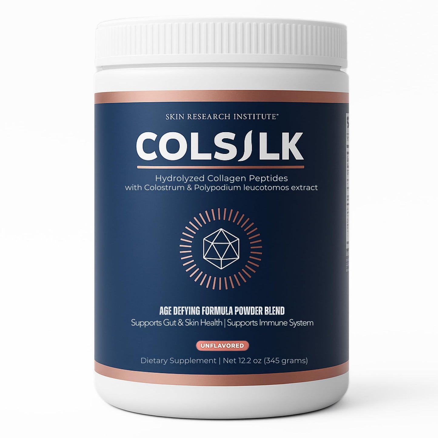 Skin Research Institute ColSilk Unflavored Hydrolyzed Collagen Powder with Colostrum and Polypodium - Skin, Hair, Nails, Gut Health and Joint Support - 12.16 oz