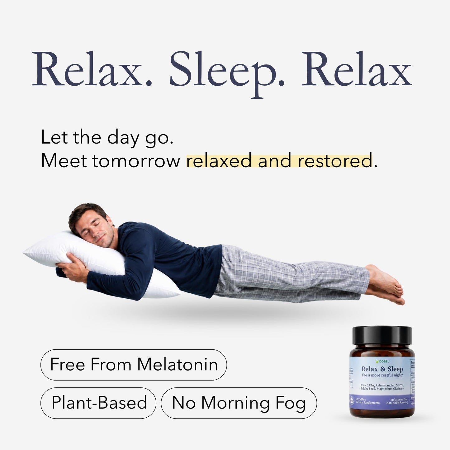 Dobel USA DOBEL Relax & Sleep - Melatonin Free Sleep Aid for Adults - Magnesium Glycinate, Ashwagandha, GABA & 5-HTP - Non-Habit Forming Support for Deep Sleep & Evening Calm 60 Tablets