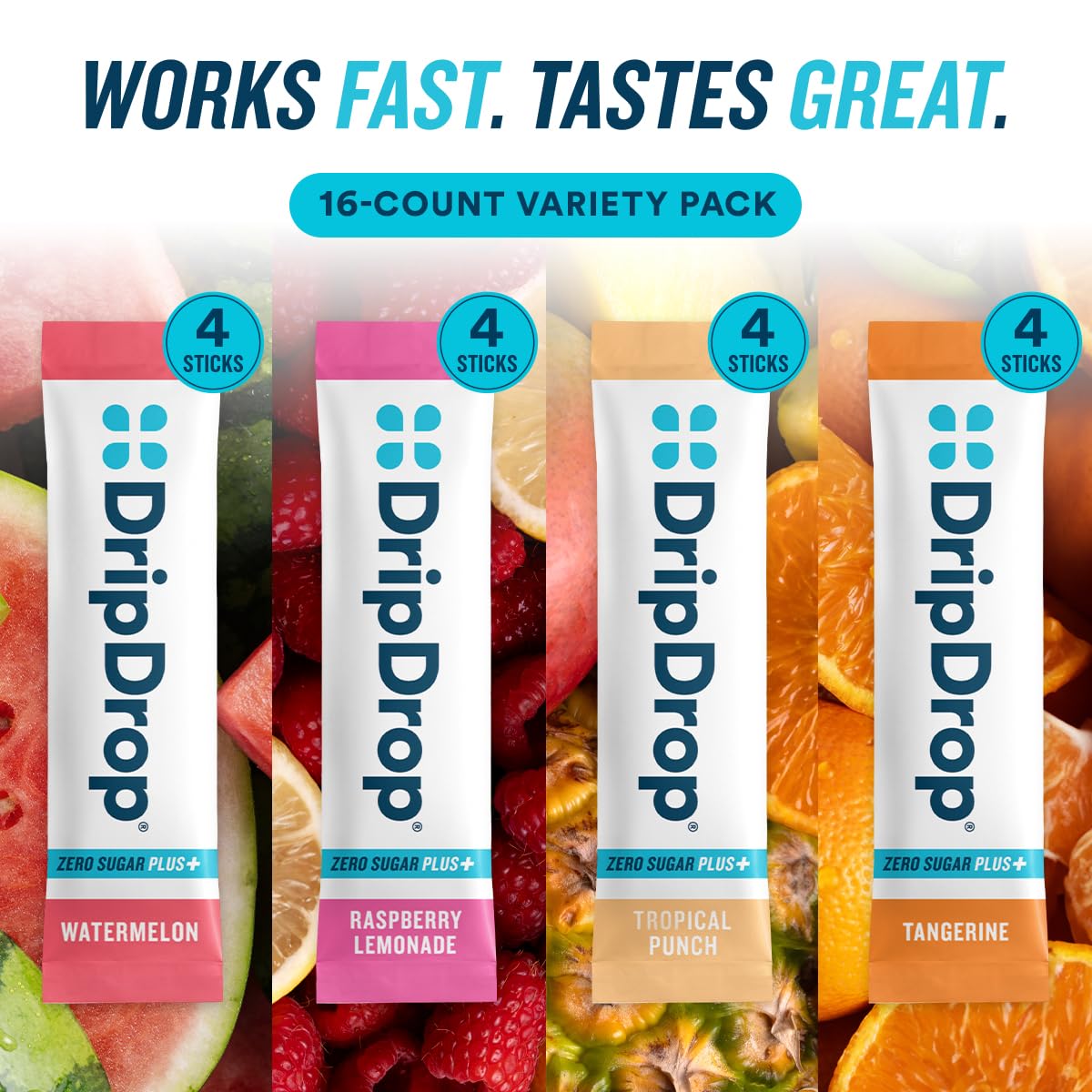 DripDrop Hydration Zero Sugar Plus Electrolyte Packets Powder 16 Count