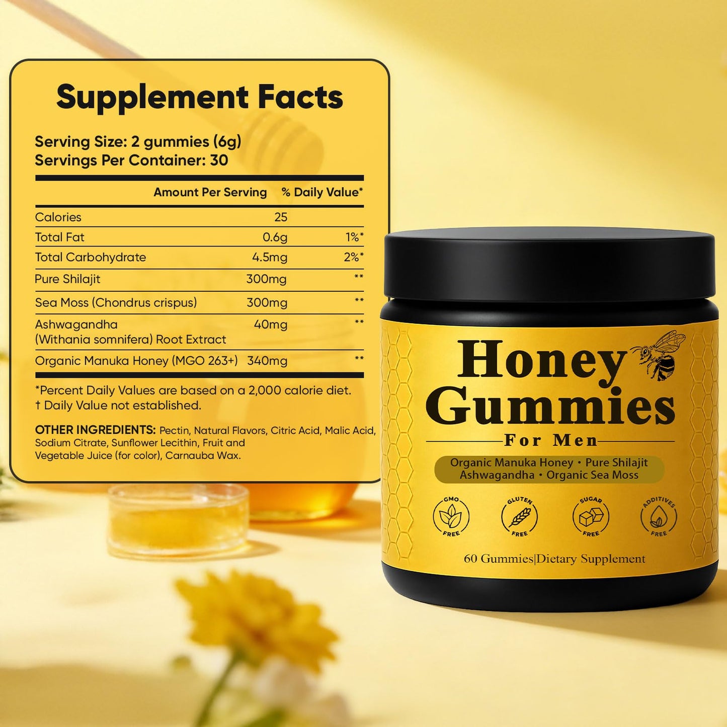Dotkara Honey Gummies for Men Vitality Booster Manuka Honey Gummies with Shilajit, Ashwagandha, Sea Moss Capsule 1 Count
