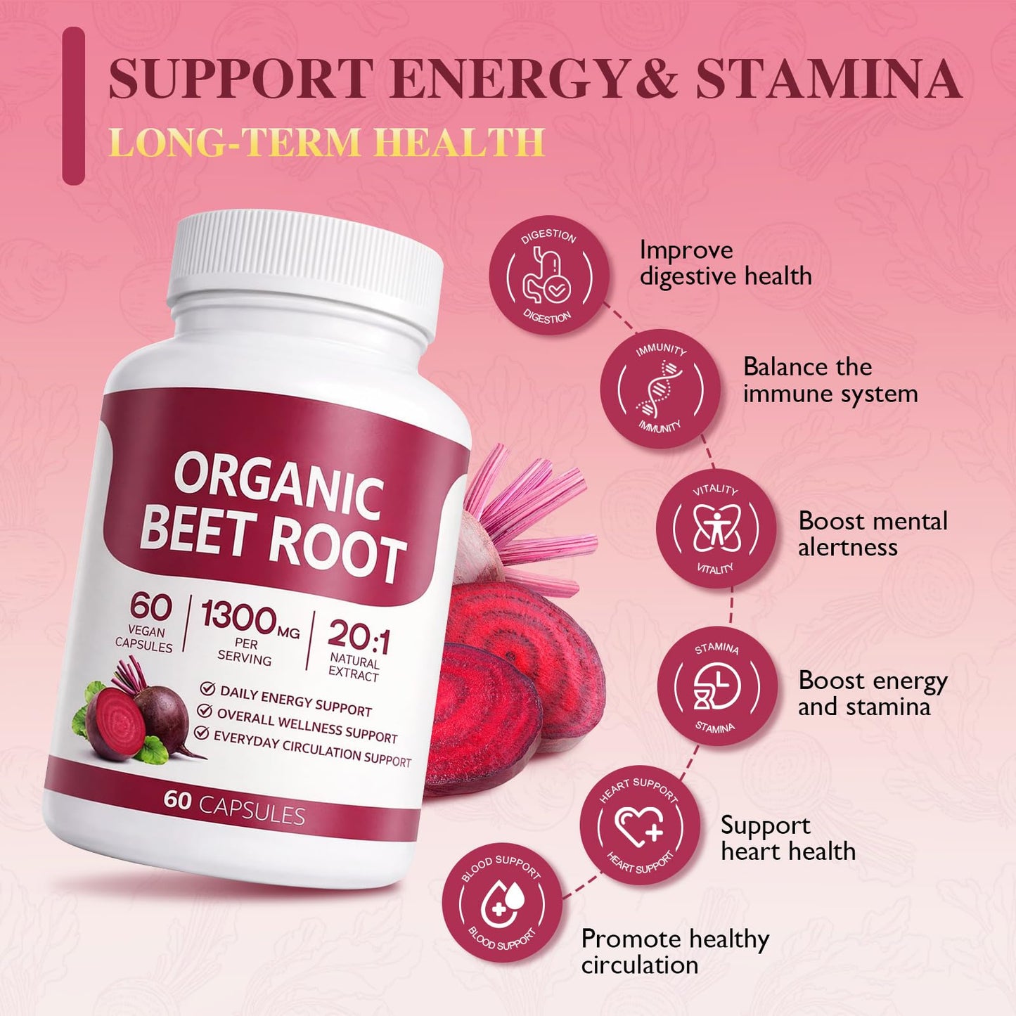 HENGRUNXIN Beet Root Capsules, 1 Count
