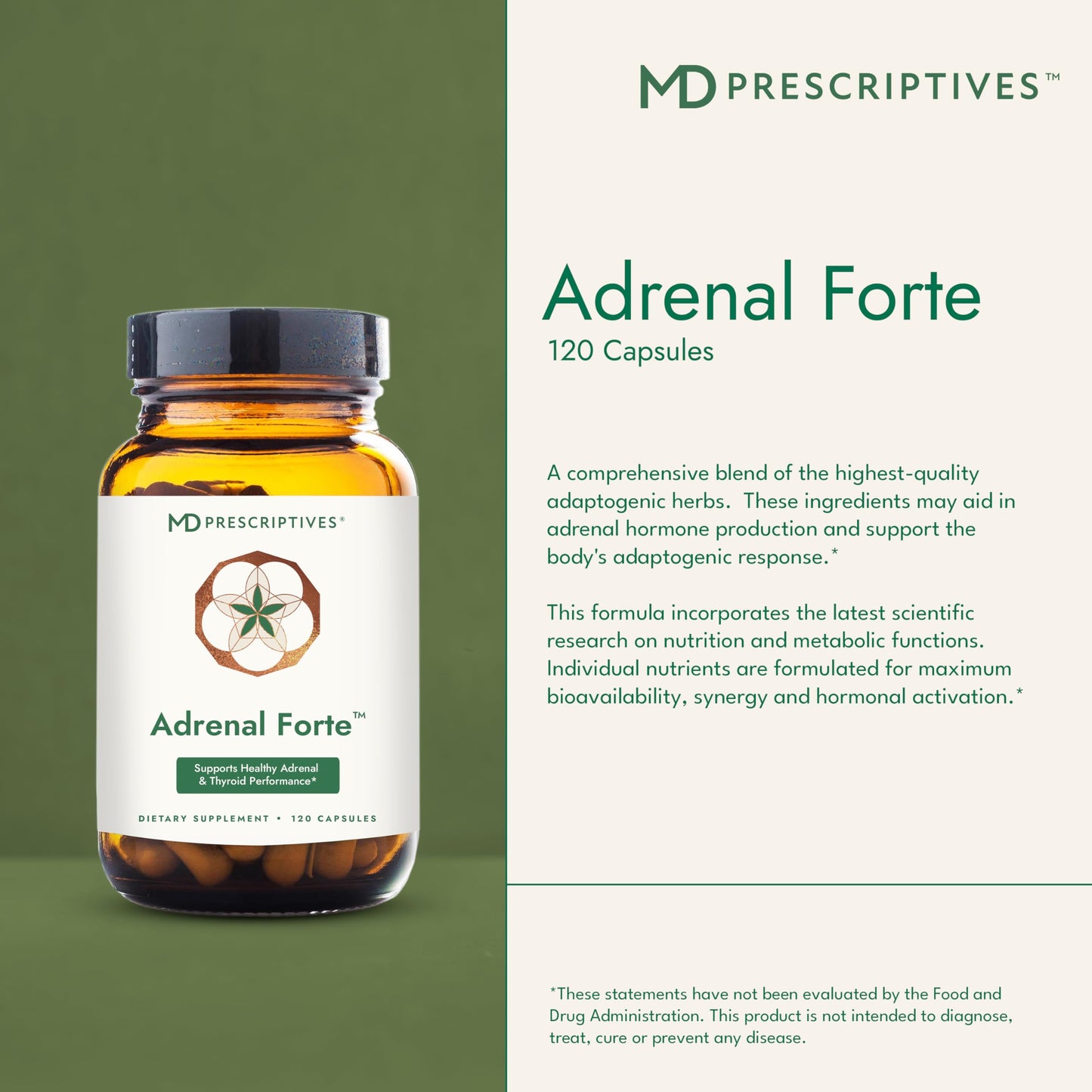 MD Prescriptives Adrenal Forte Adrenal Support Supplement with Ashwagandha & Rhodiola 120 Capsules