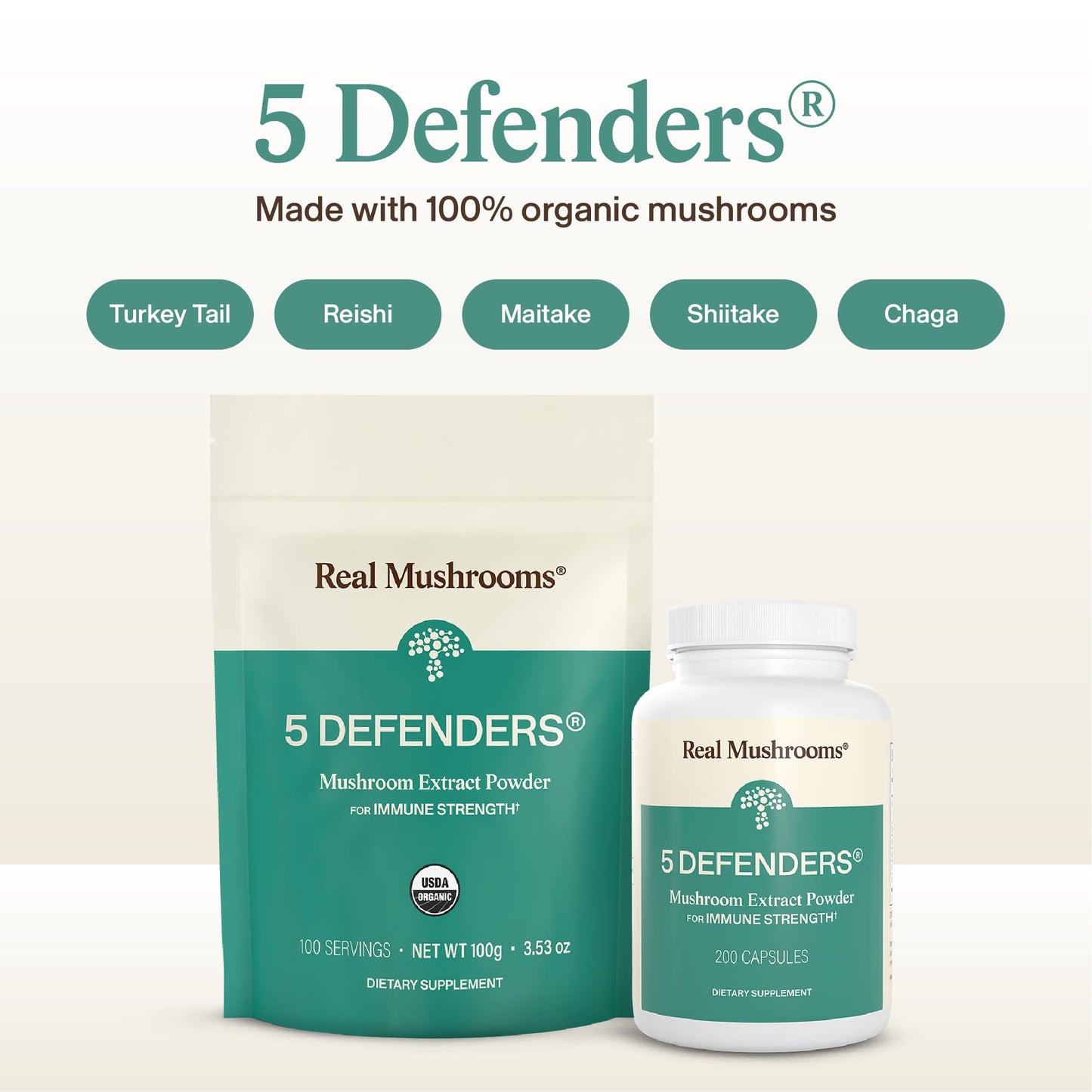 Real Mushrooms 5 Defenders Mushroom Complex Powder 3.53 oz