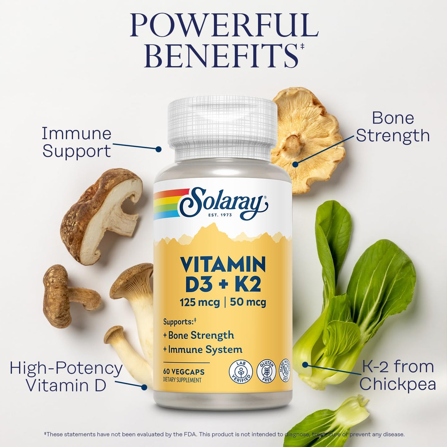 SOLARAY Vitamin D3 K2 Capsule, 60 Count