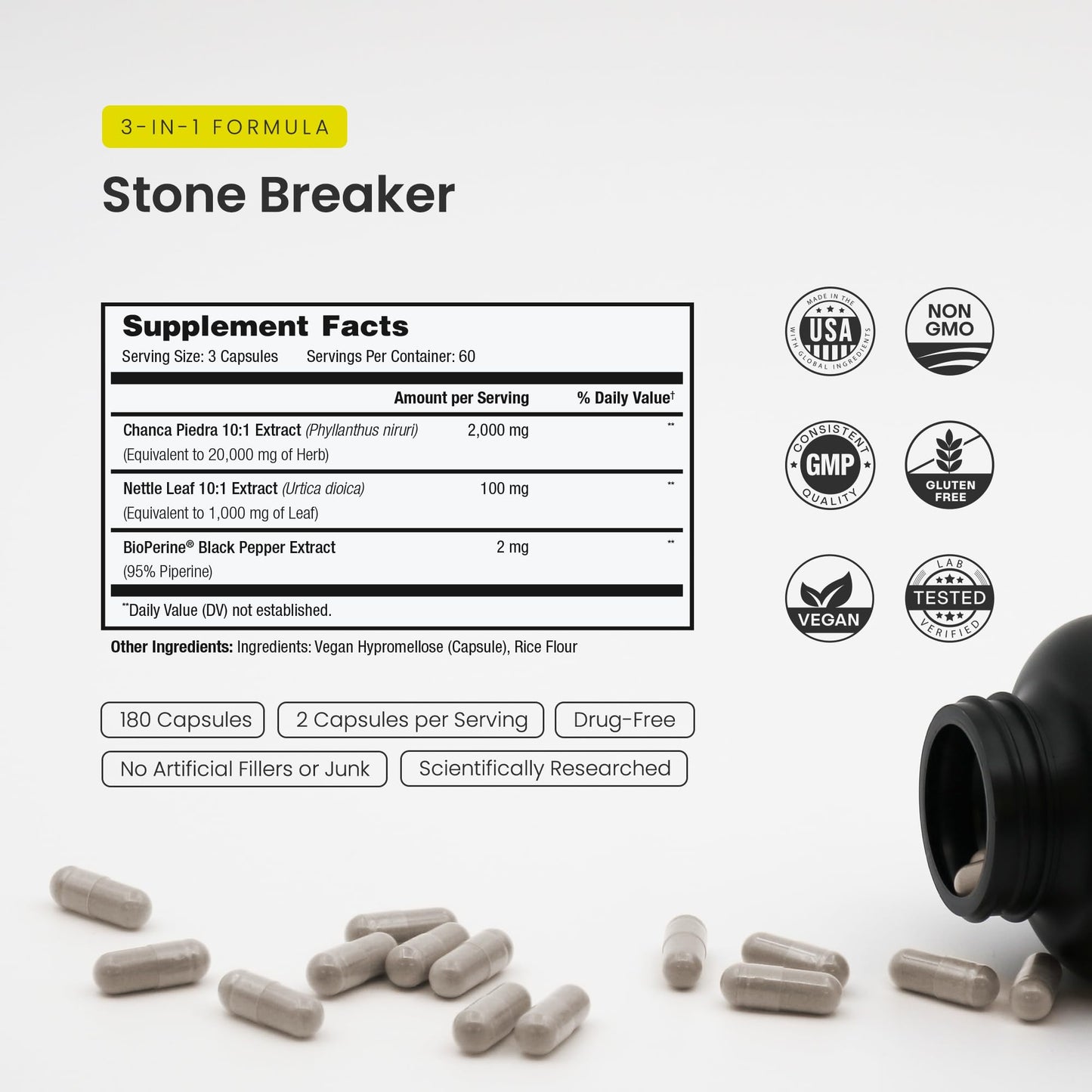 NutraChamps Chanca Piedra Stone Breaker Capsules 180 Count