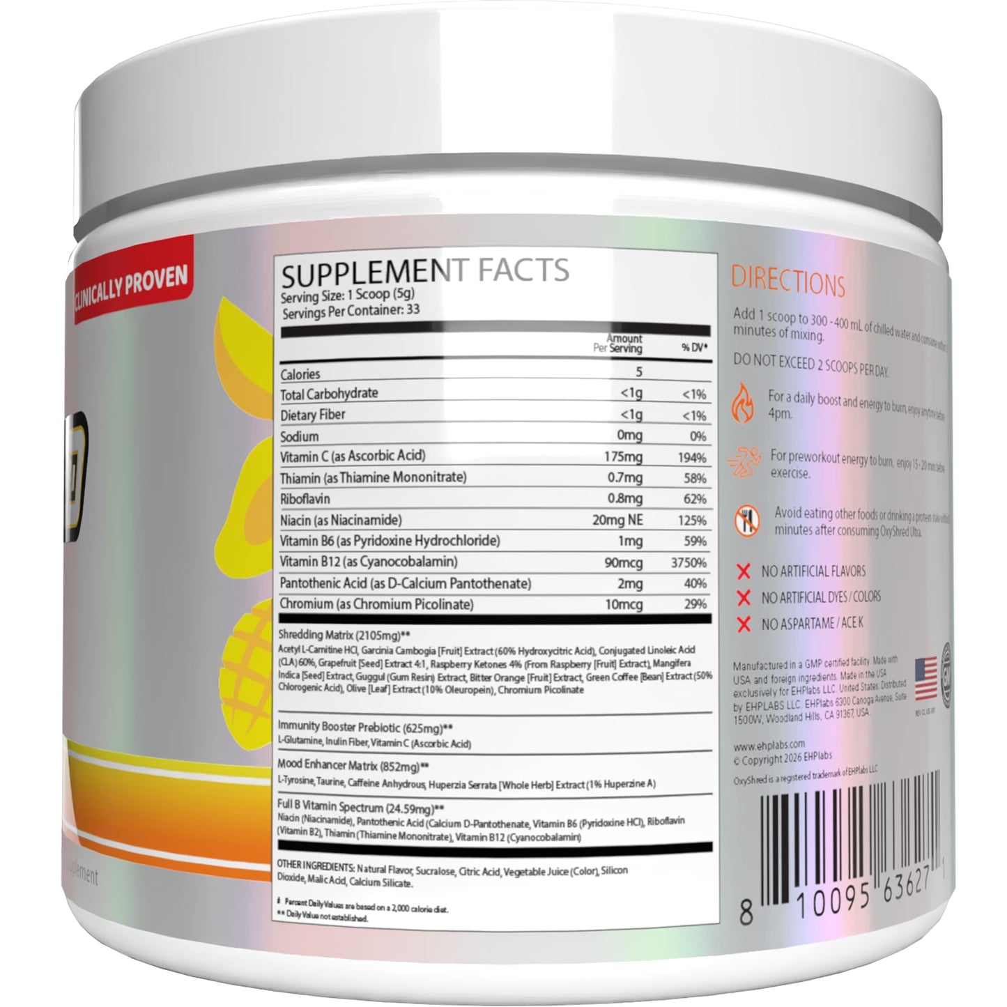 EHP Labs OxyShred Pre Workout Powder Mango, 33 Servings