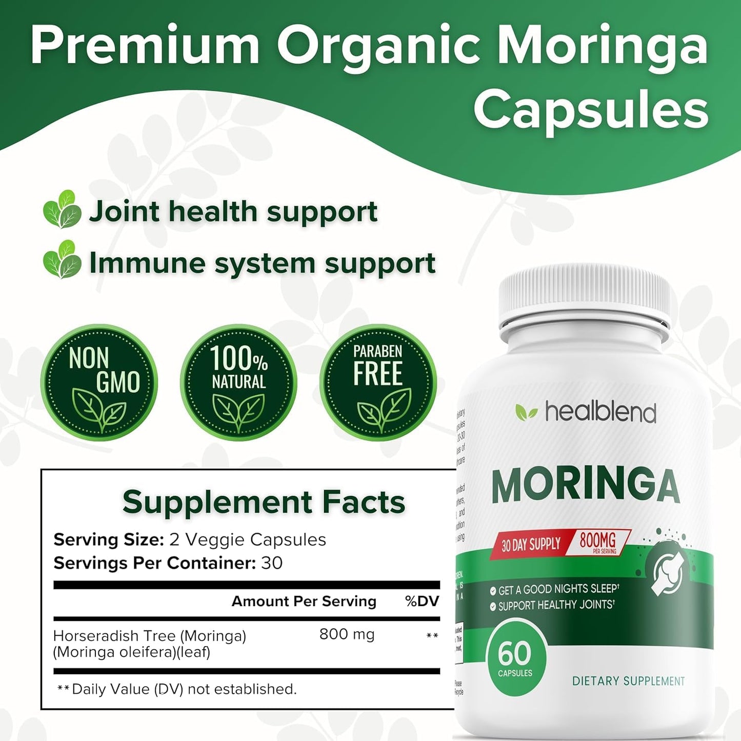 healblend Moringa Oleifera Leaf Powder Capsules, 60 Capsules