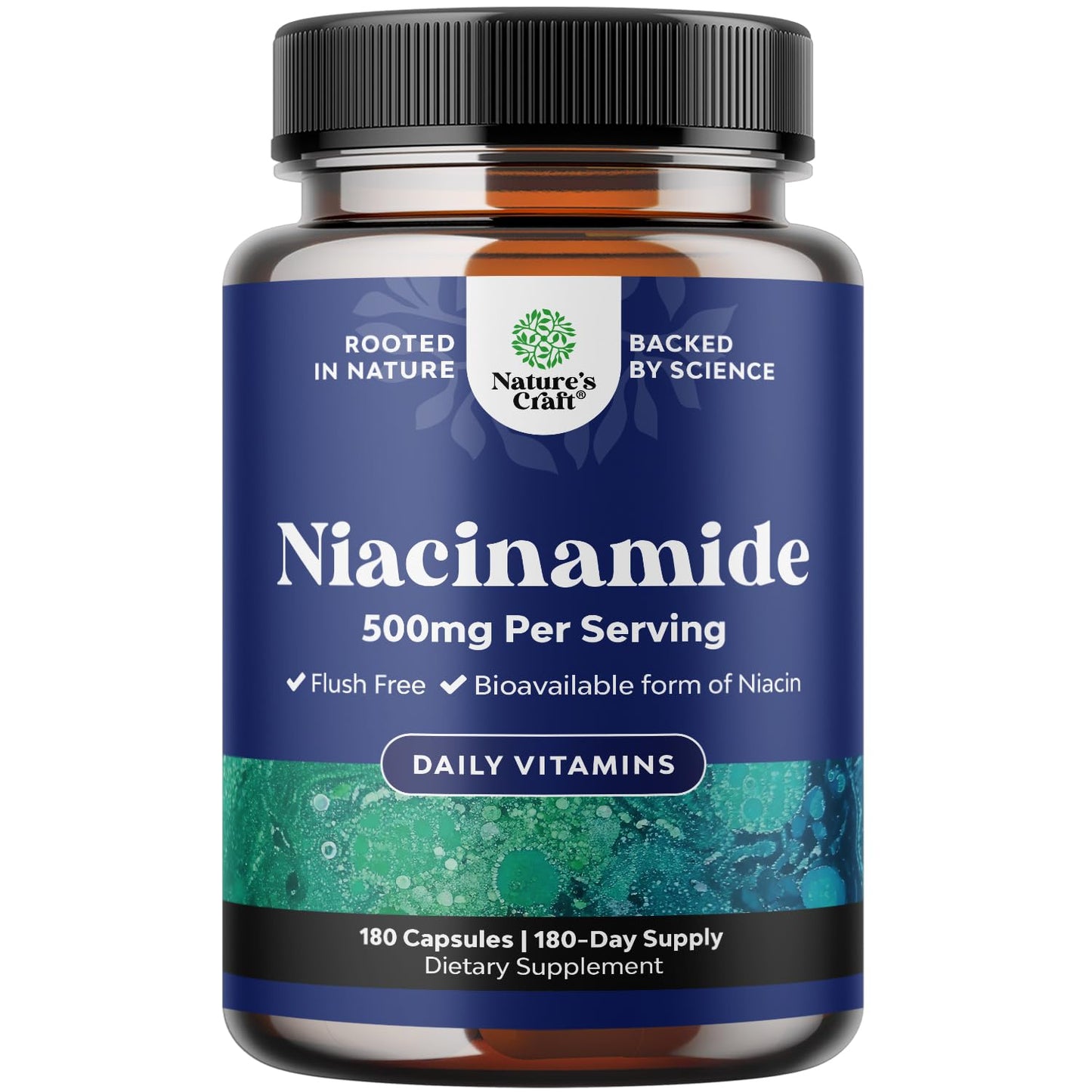 Natures Craft Pure Vitamin B3 Niacinamide 500mg Capsules, 180 Count
