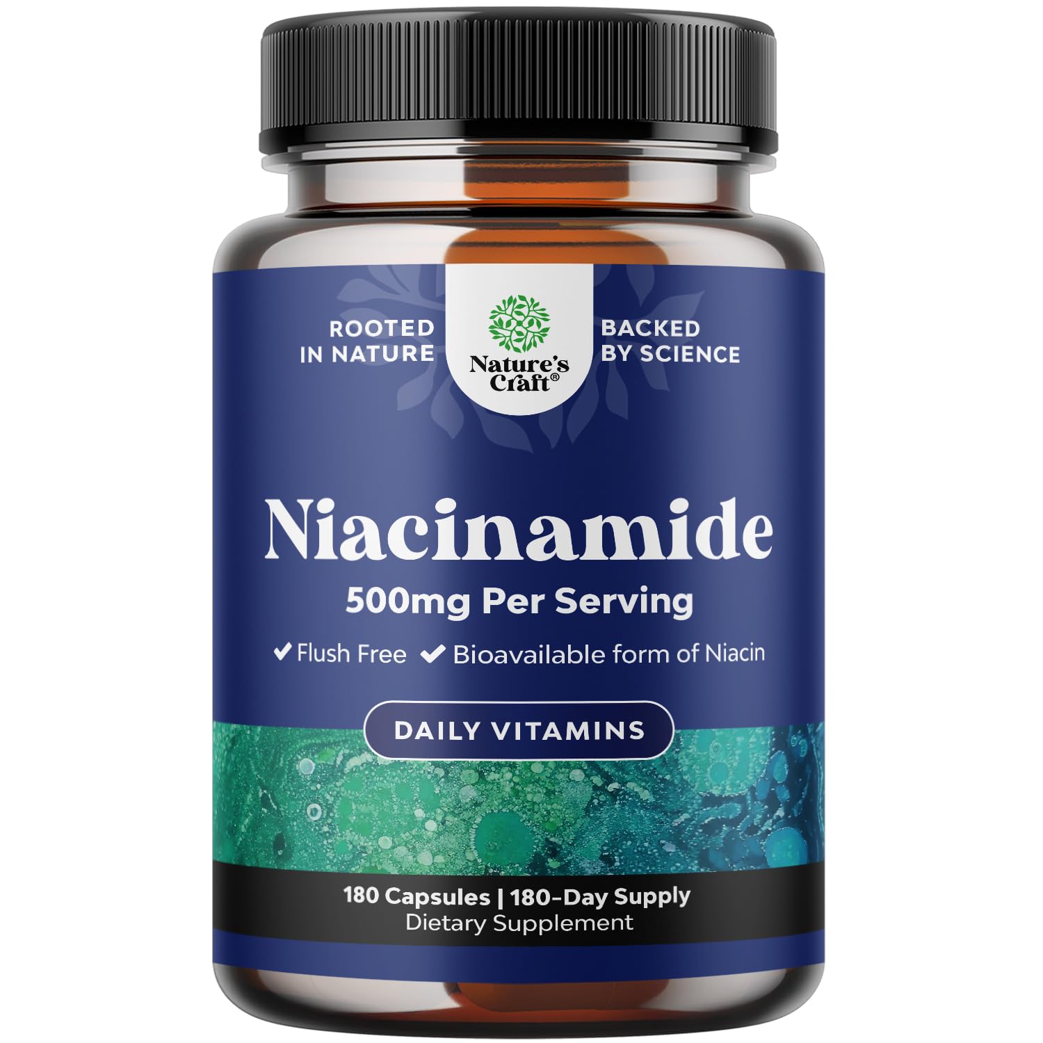 Natures Craft Pure Vitamin B3 Niacinamide 500mg Capsules, 180 Count