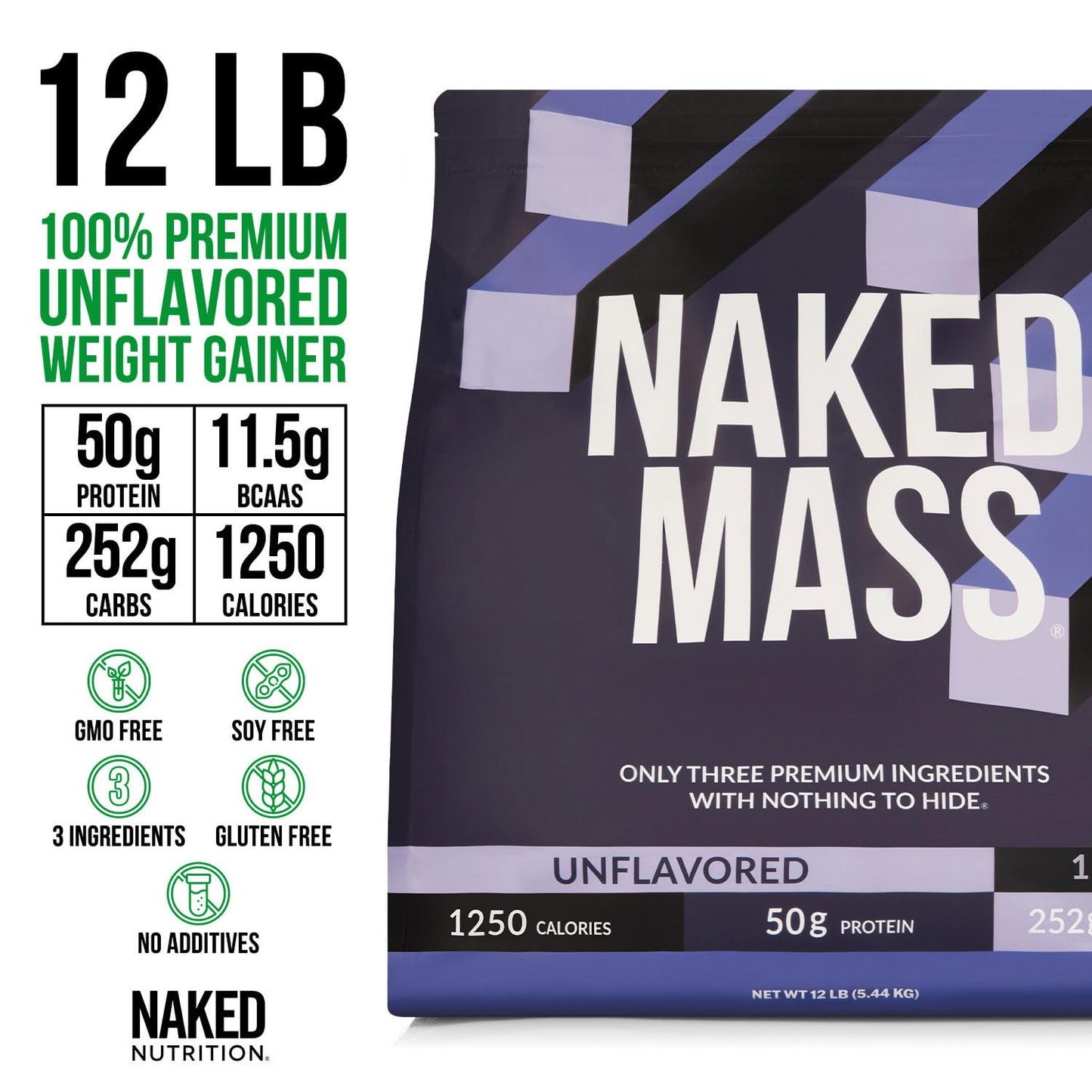 NAKED Mass Natural Weight Gainer Protein Powder, 192 Servings