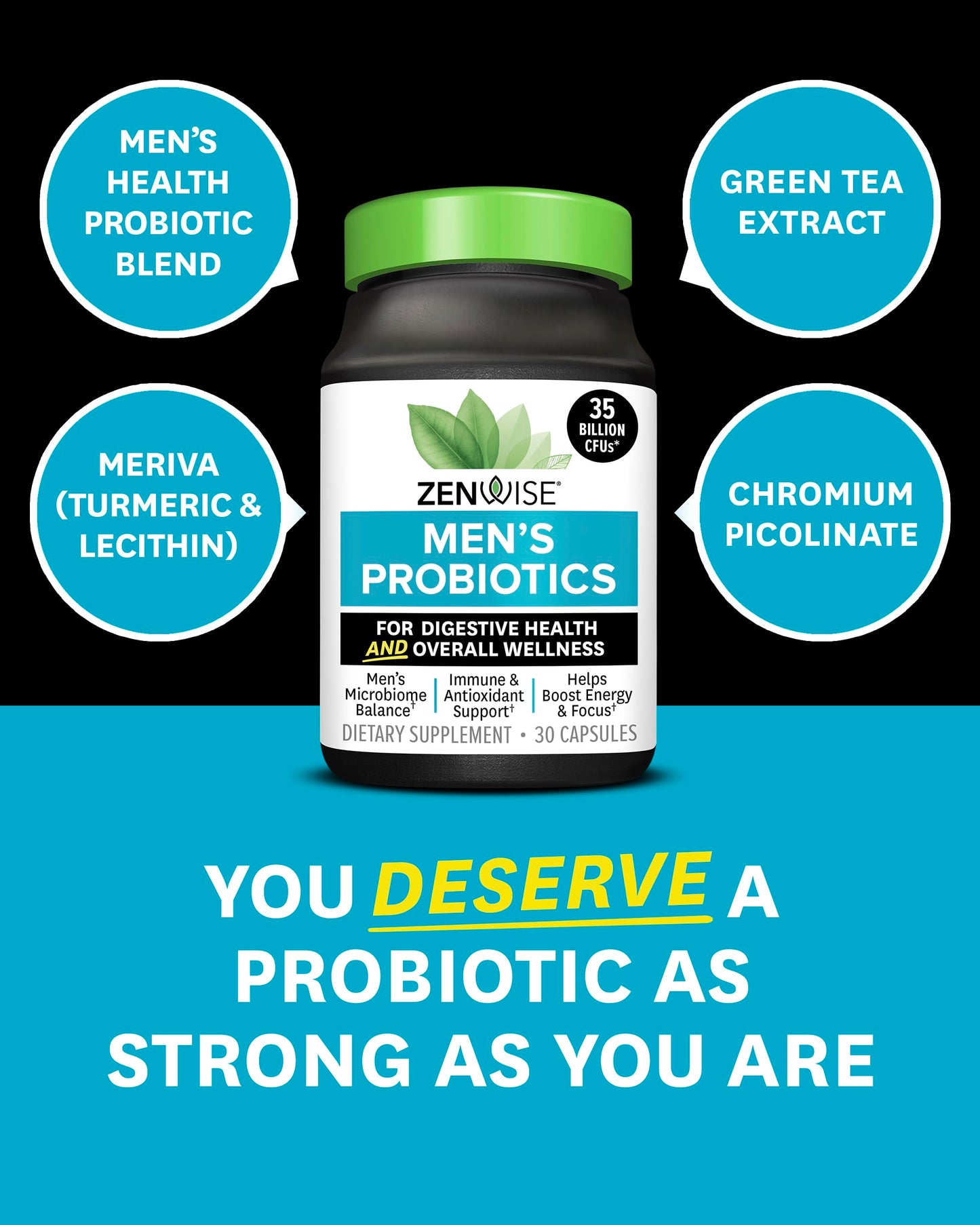Zenwise Health Probiotics for Men - Gut and Digestive Support Capsule, 30 Count