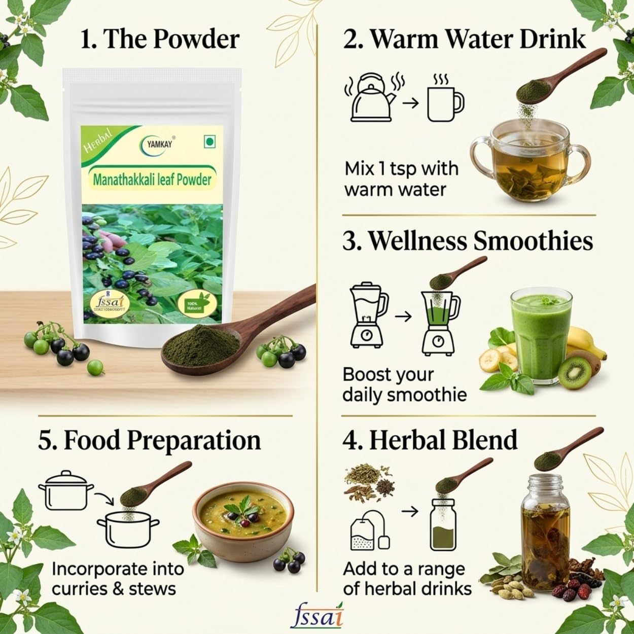 YAMKAY Manathakkali Leaf Powder 10.58 Ounce