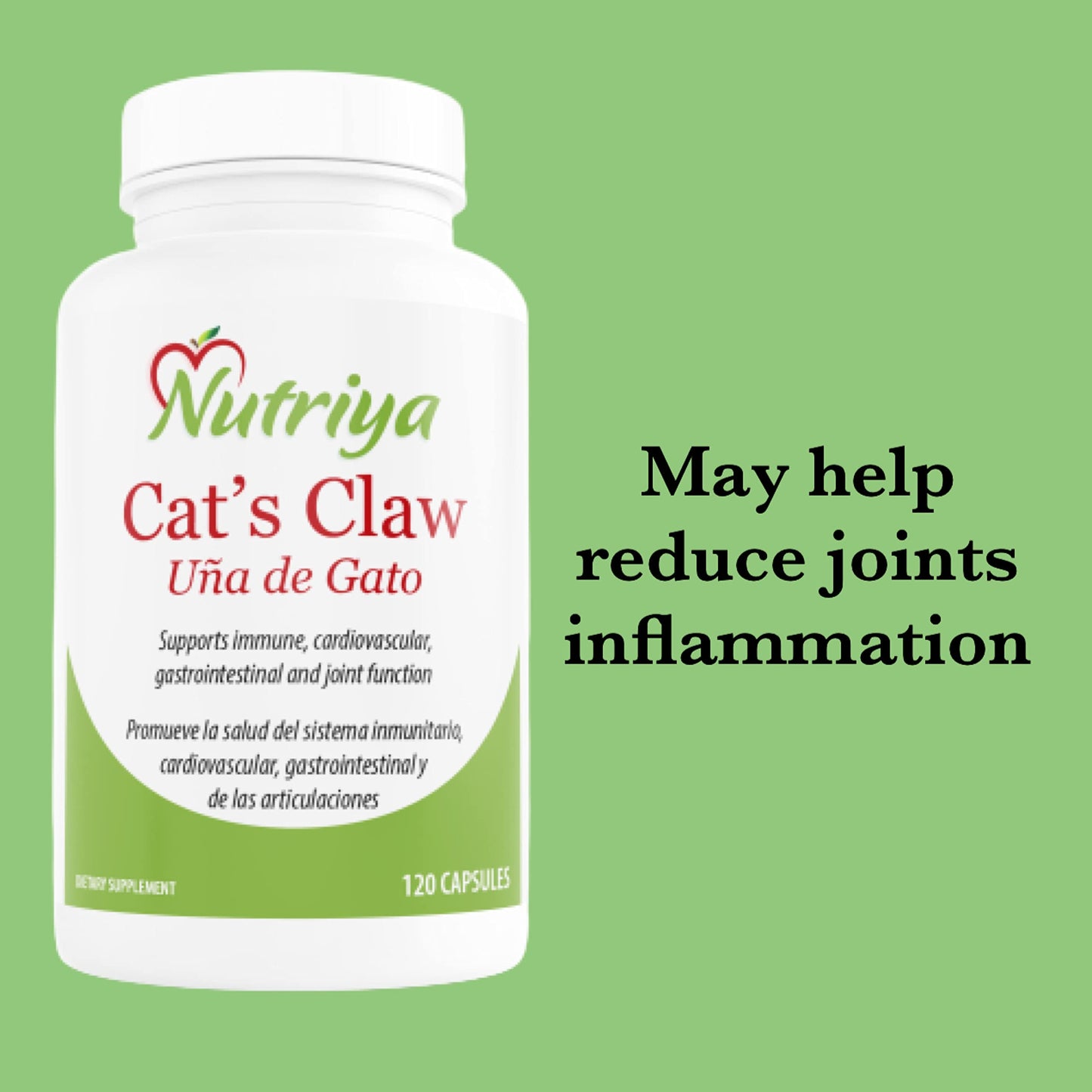 Nutriya Cat's Claw (Uña de Gato) Uncaria Tomentosa Vegetarian Capsules 120 Count