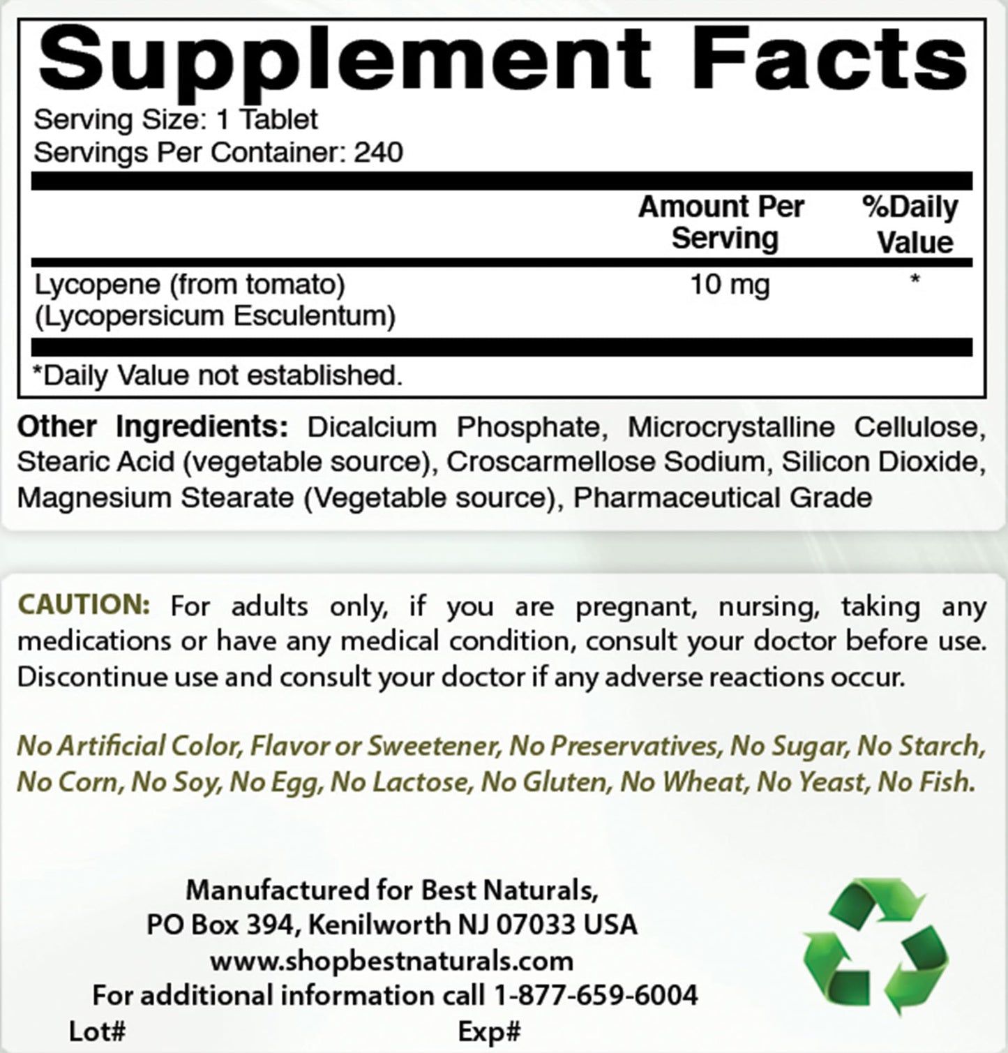 Best Naturals Lycopene Tomato Extract 10 mg 120 Tablets