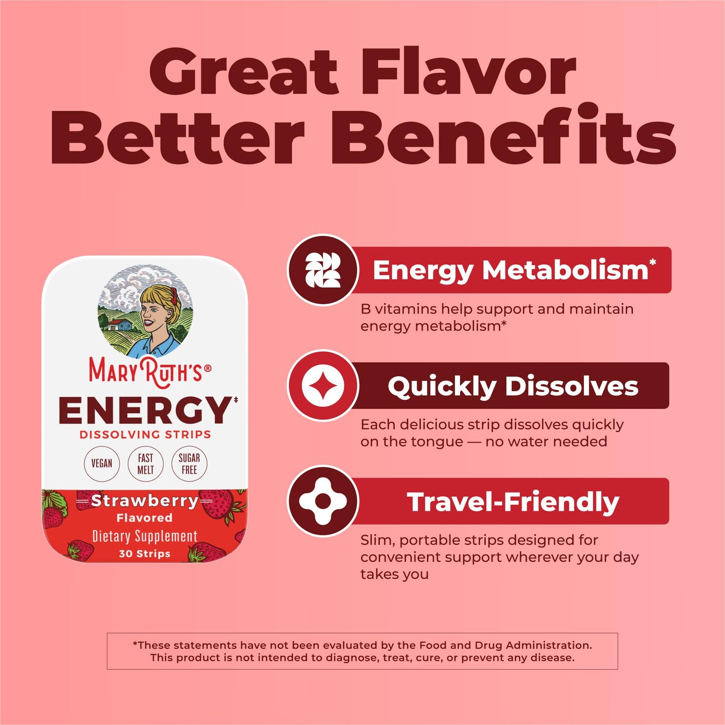 MaryRuth's Energy Dissolving Strips B Vitamin Complex Chewable 30 Count