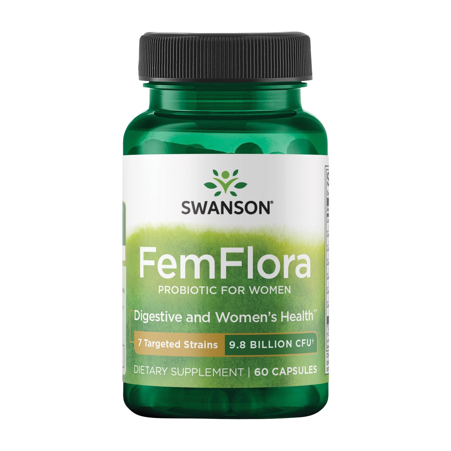 Swanson FemFlora Women's Probiotic for Feminine Digestive, Urinary, and Vaginal Health Support with 9 Billion CFU per Capsule, 60 Capsules