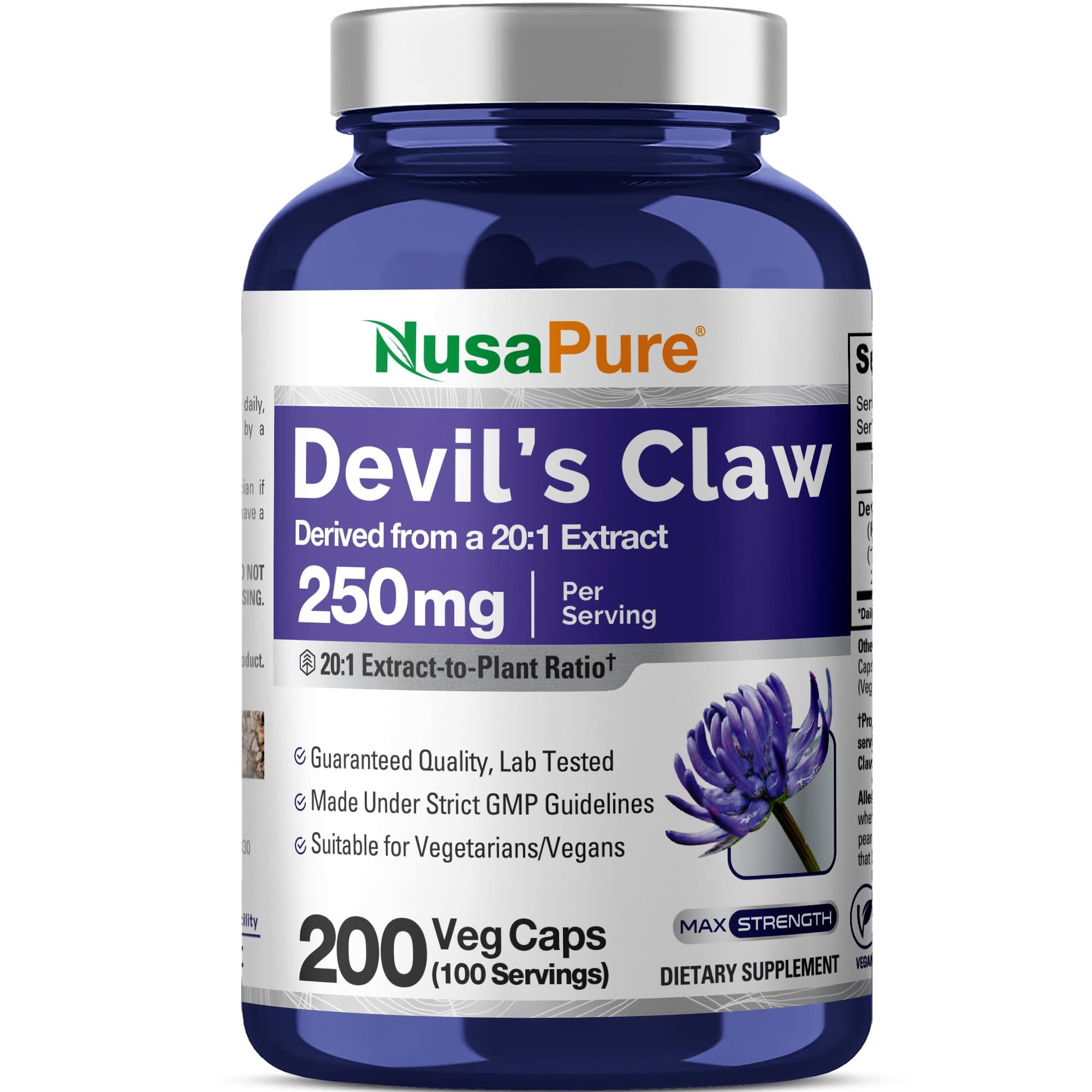 NusaPure Devil's Claw 250mg Veggie Capsules, 200 Count