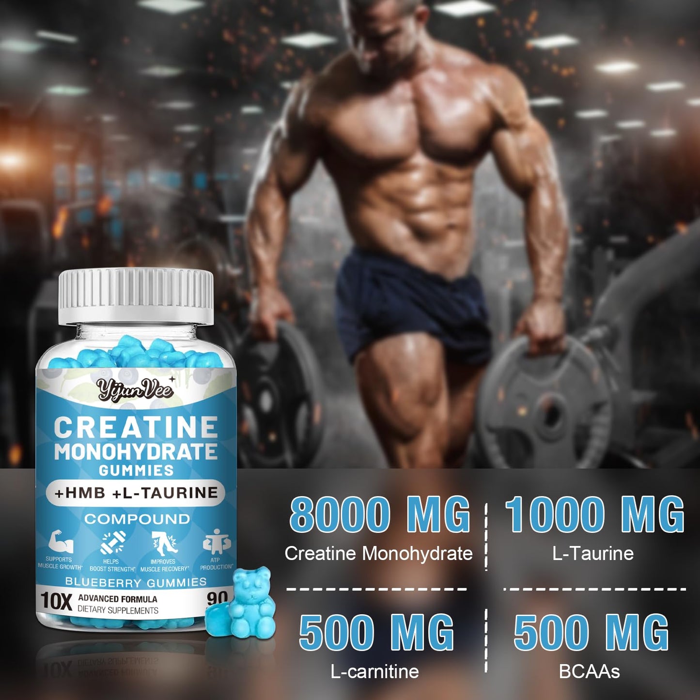 YijunVee Creatine Monohydrate Gummies, 90 Count