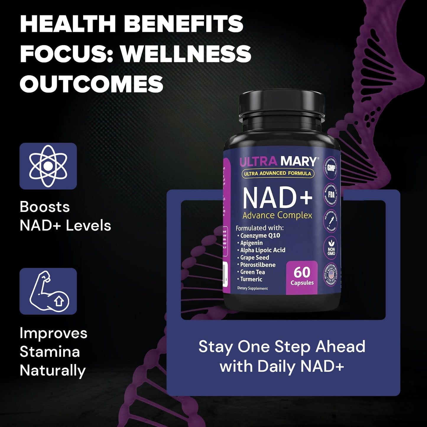 Ultra Mary NAD+ Resveratrol Supplement 60 Capsules