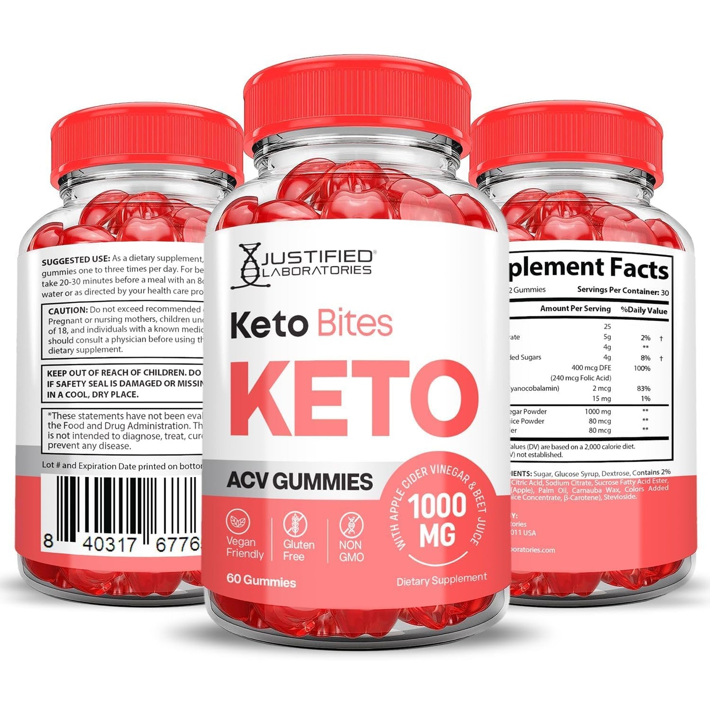 Justified Laboratories Keto Bites ACV Gummies Advanced Formula 1000MG - 60 Gummies