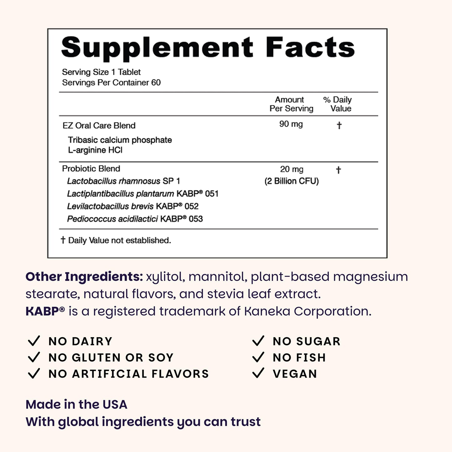 EZ Melts Oral Health Complete Oral Probiotic Supports Gum Health, Fresh Breath & Helps Relieve Occasional Dry Mouth - No Artificial Flavors, Non-GMO & Vegan, 60 Tablets