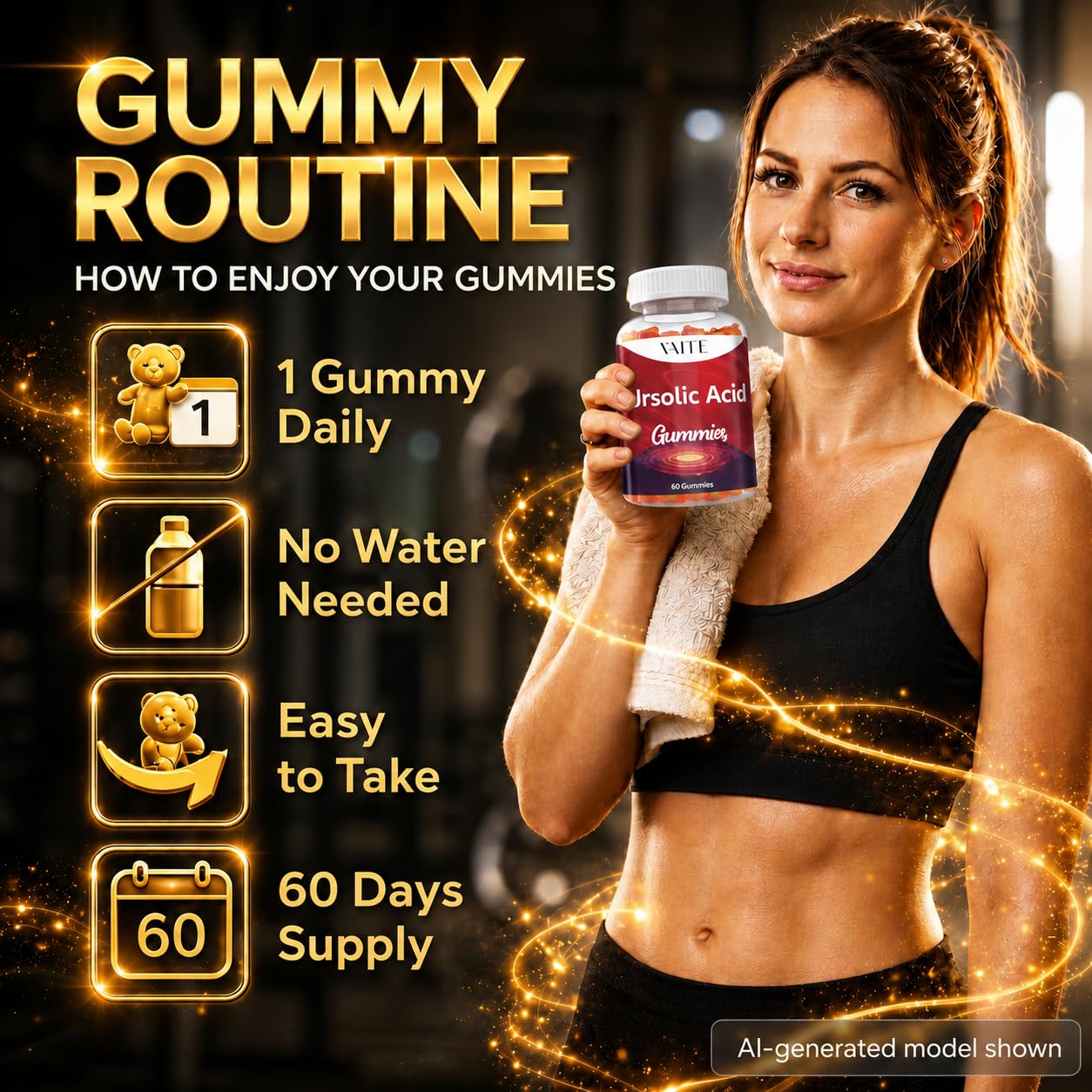 VAITE Ursolic Acid Supplement Gummies, 60 Count