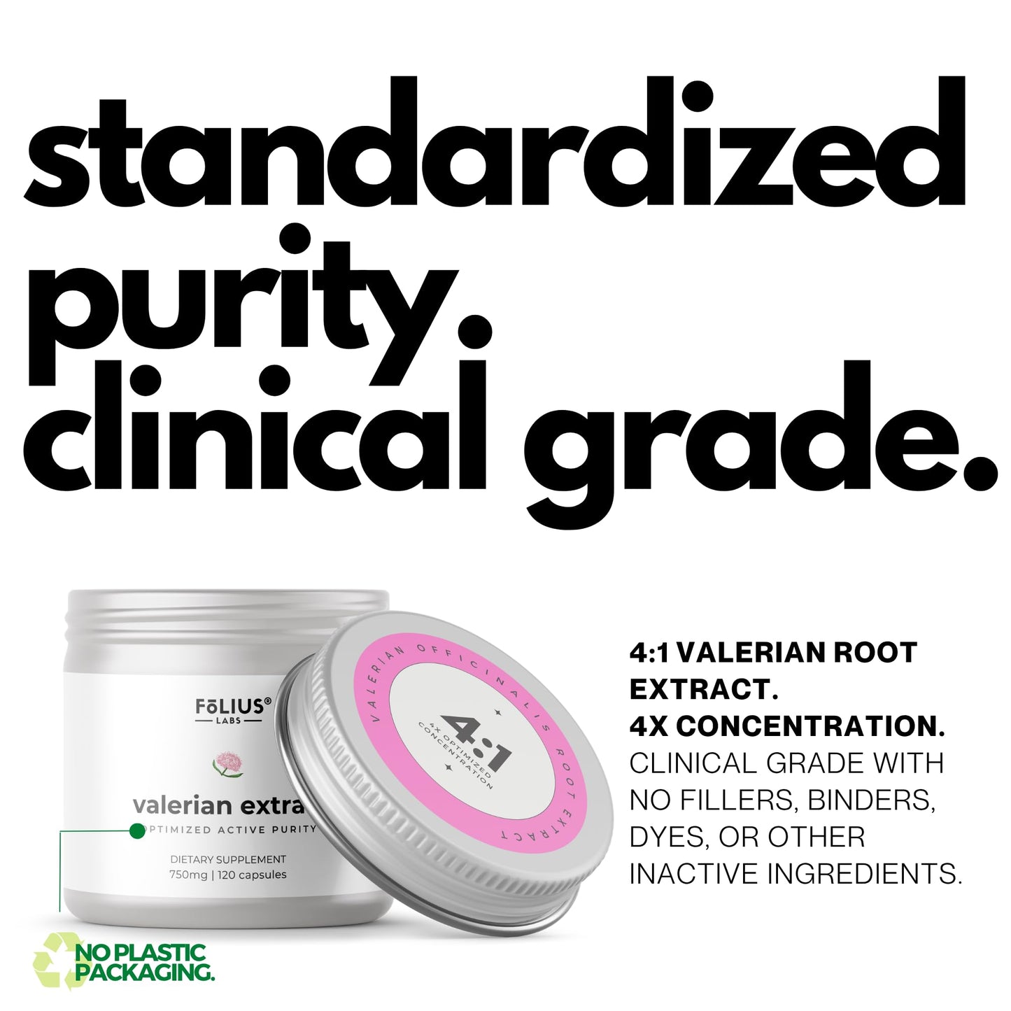 FOLIUS LABS Valerian Root 4:1 Extract Capsules 750mg, 120 Capsules
