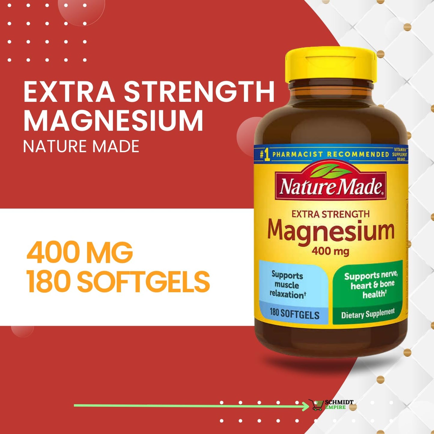SCHMIDT EMPIRE Extra Strength Magnesium 400 mg Softgels, 360 Count